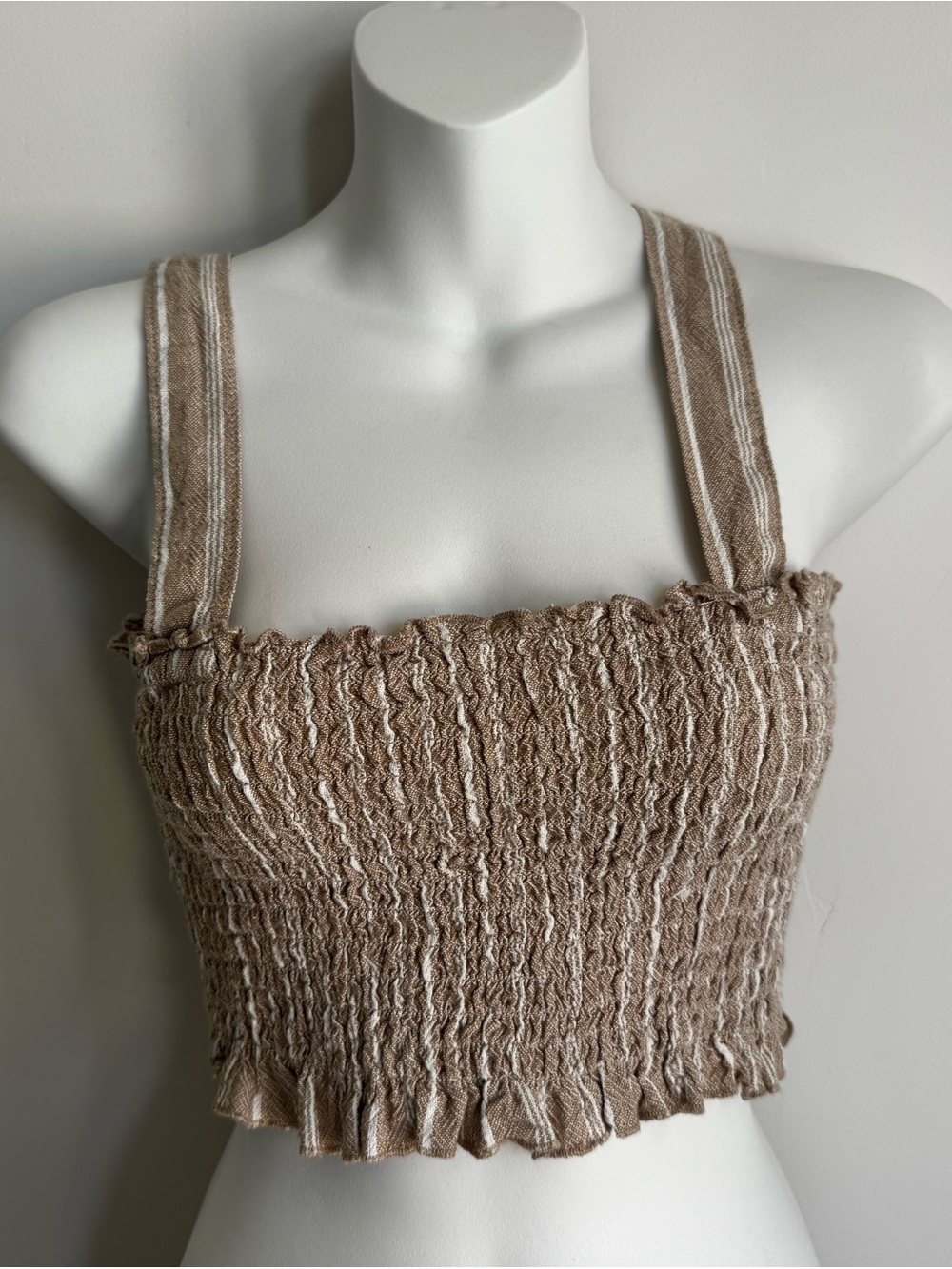 Rewash Beige Smocked Crop Top with Wide Straps